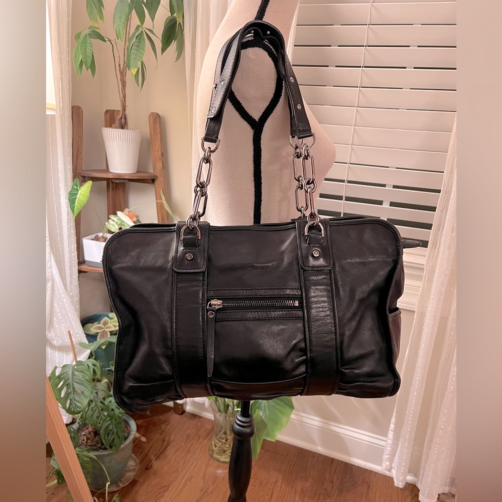 Vintage Authentic Lanvin Paris Leather Shoulder bag Moto Chain Straps